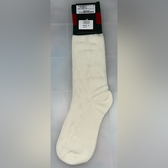 GUCCI SUZANNE GREEN AND RED WEB STRIPE CREME SOCKS MEDIUM SIZE 9 HARD TO FIND - Picture 5 of 5